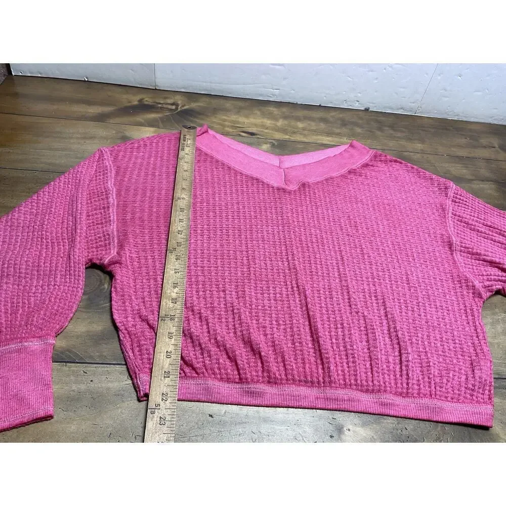 Free People We The Free Southside Thermal Waffle Knit Pullover Pink Women’s XS
